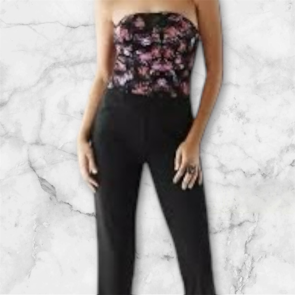 Guess Women's Black and Pink Strapless Jumpsuit - Size S